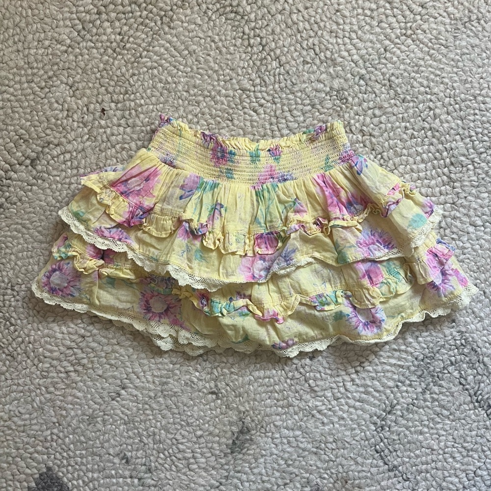 LoveShackFancy Yellow and Pink Floral Mini Skirt